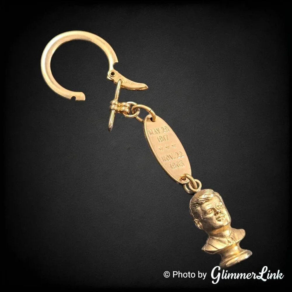 Vintage Hickock USA JFK John F Kennedy Bust Gold Tone Keychain